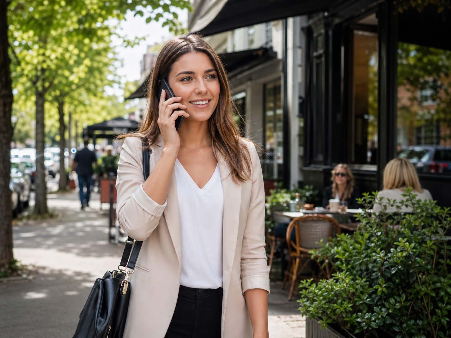 Business woman on phone in Kew representing SEO Kew services for local businesses wanting more Google visibility.