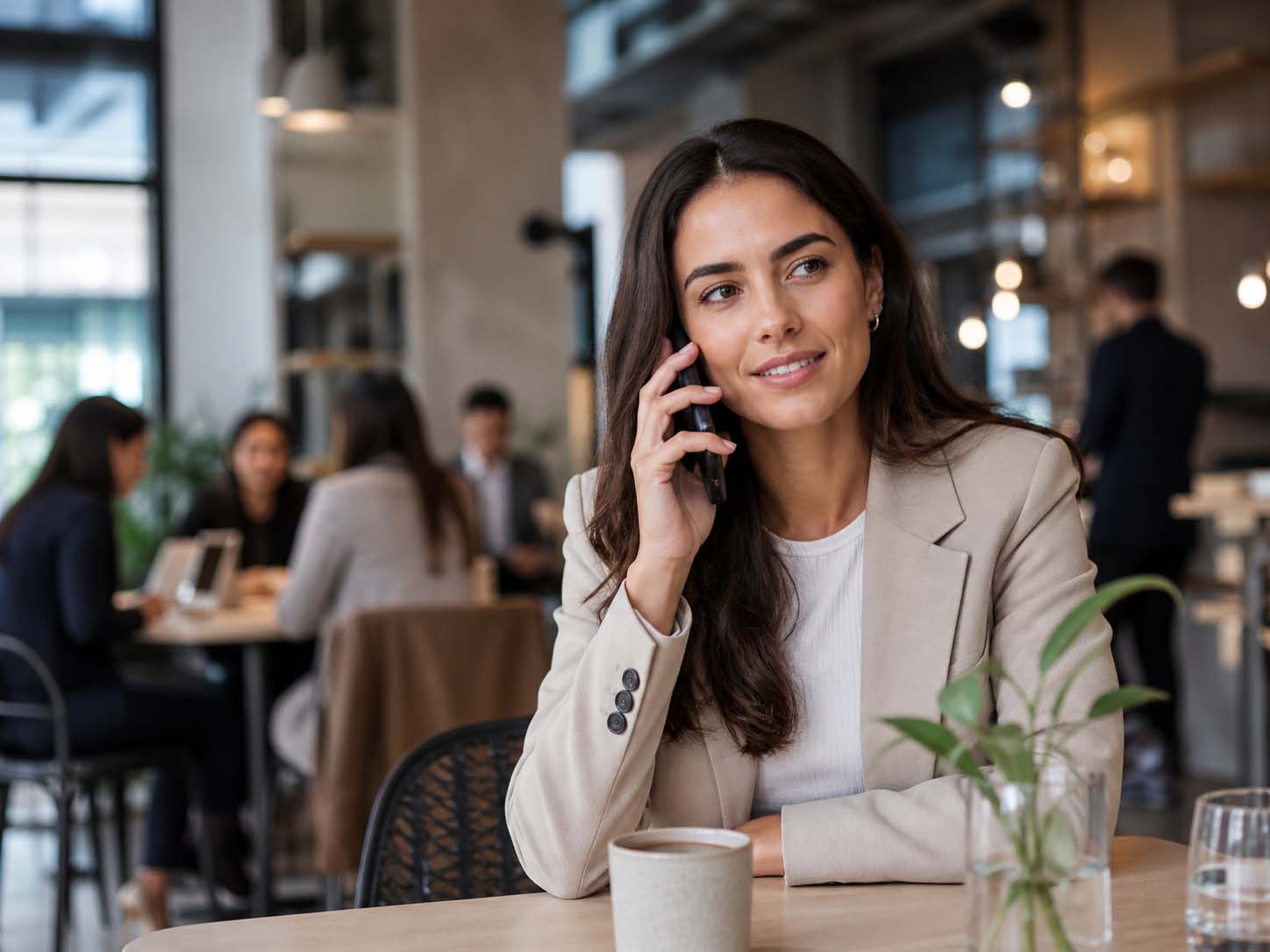 Professional woman on the phone planning international SEO services for a business targeting global markets
