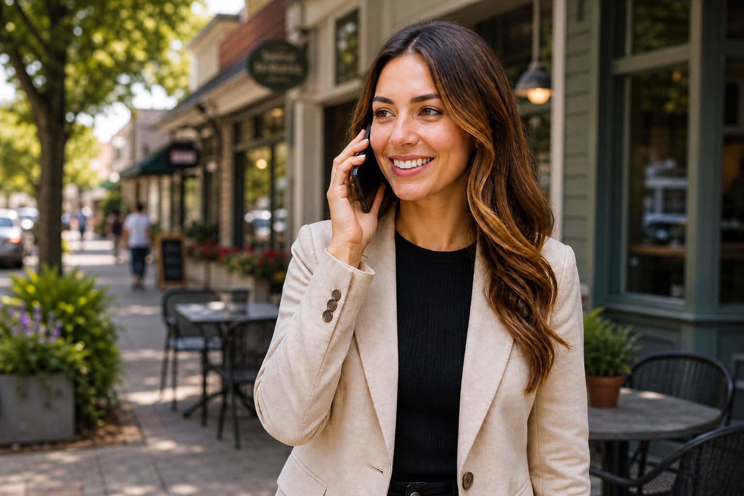Young business woman on the phone near Broadmeadows shops for SEO Broadmeadows local marketing.
