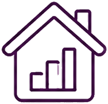 House and growth chart icon representing appraisal pages, Real Estate SEO and property appraisal leads.