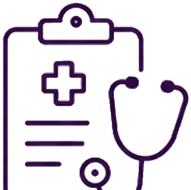 Medical clipboard and stethoscope icon representing clinic service pages, healthcare SEO and patient appointment enquiries.