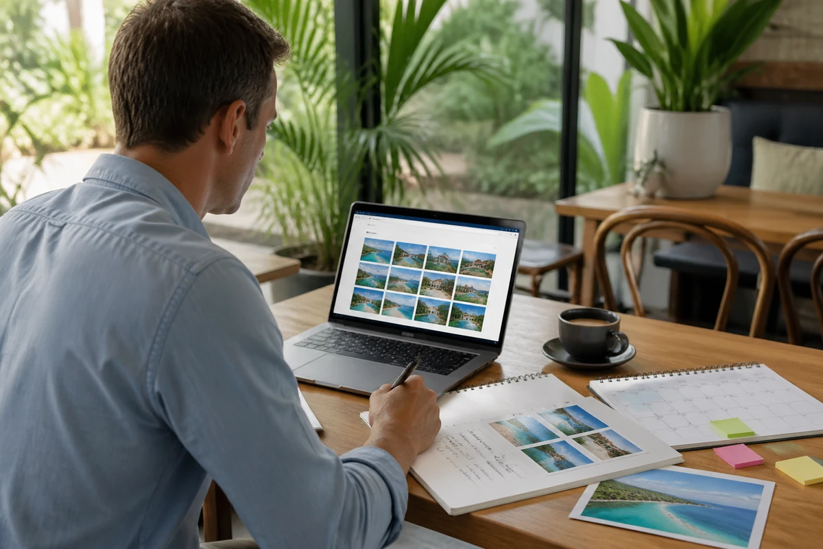 Hospitality business owner planning Create User-generated Content in Travel SEO for an Australian business
