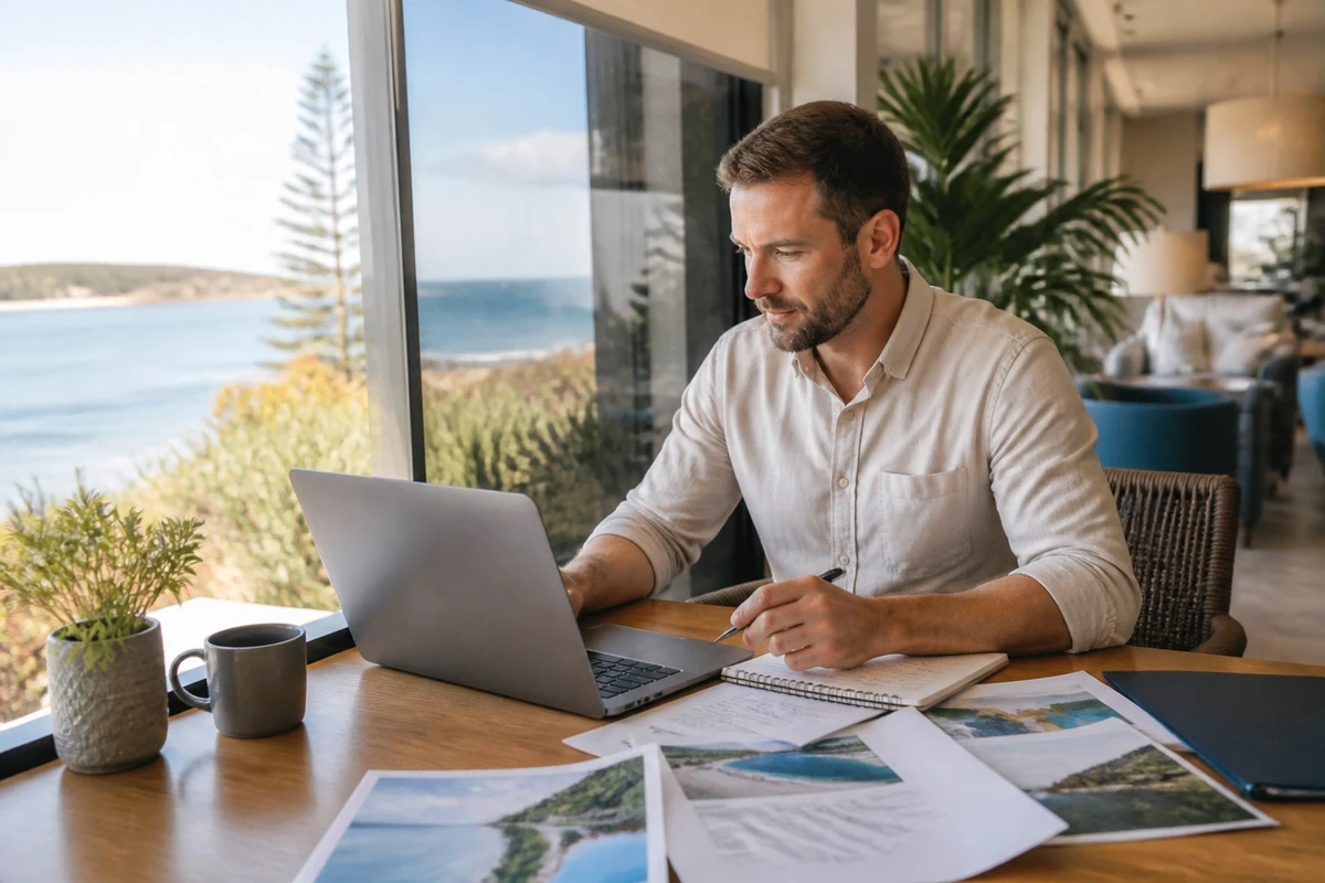 Hospitality business owner planning Destination pages and their SEO optimisation for an Australian business
