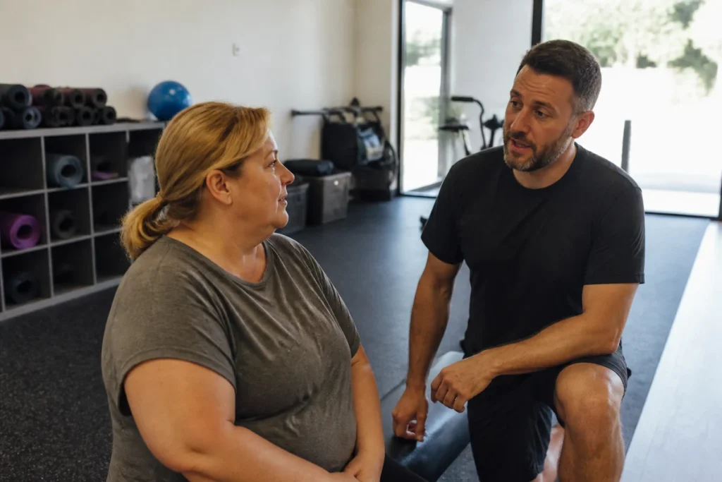 Fitness studio team reviewing class bookings, local search visibility and member enquiries together