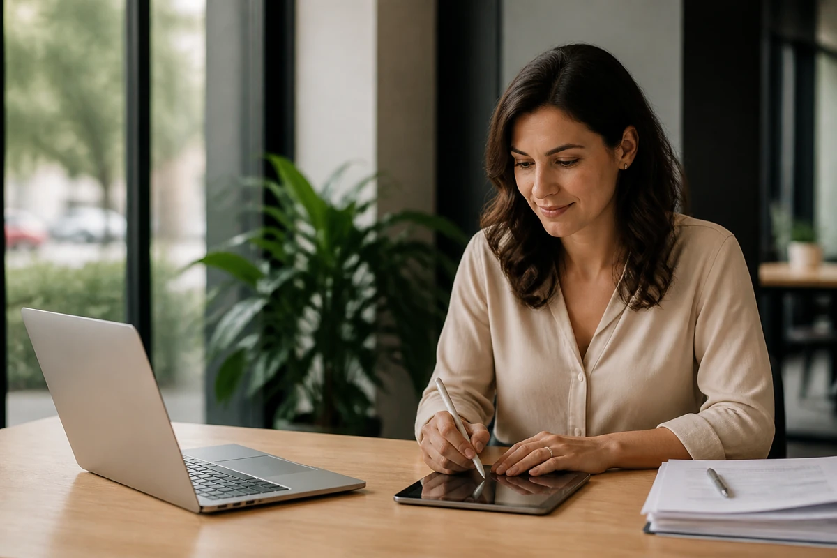 Professional business owner reviewing online visibility and enquiry opportunities for accounting businesses
