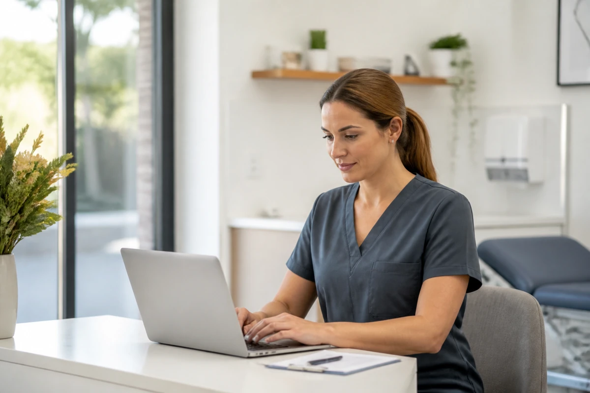 Professional business owner reviewing online visibility and enquiry opportunities for healthcare businesses