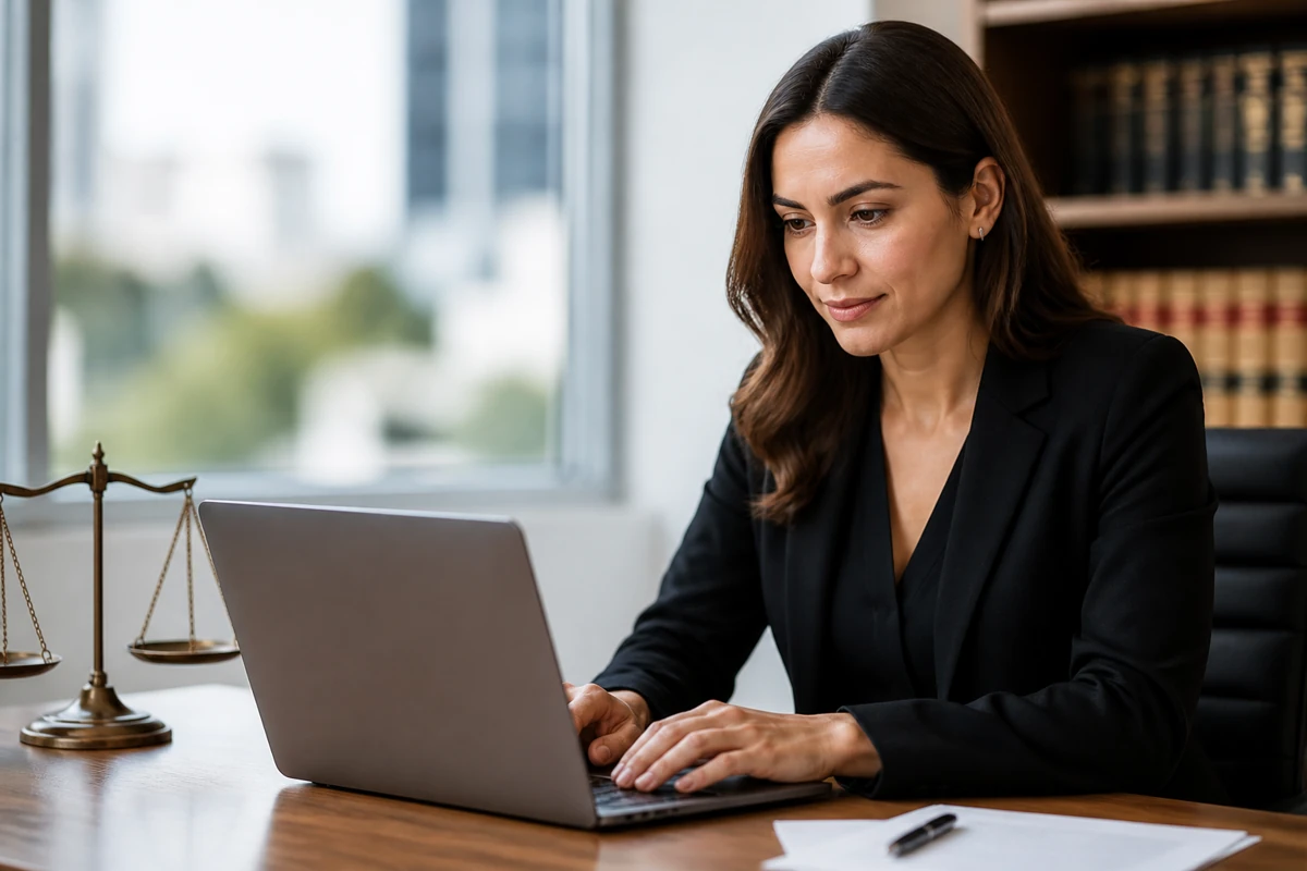 Professional business owner reviewing online visibility and enquiry opportunities for law firms businesses