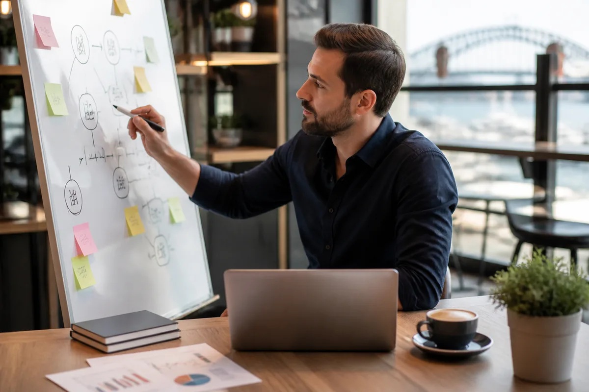 Business owner planning Online SEO Marketing Strategies for a Sydney business