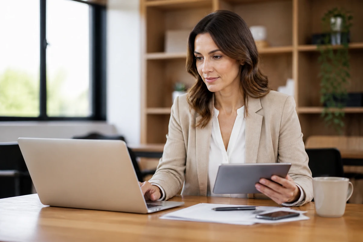 Professional business owner reviewing online visibility and enquiry opportunities for accounting businesses