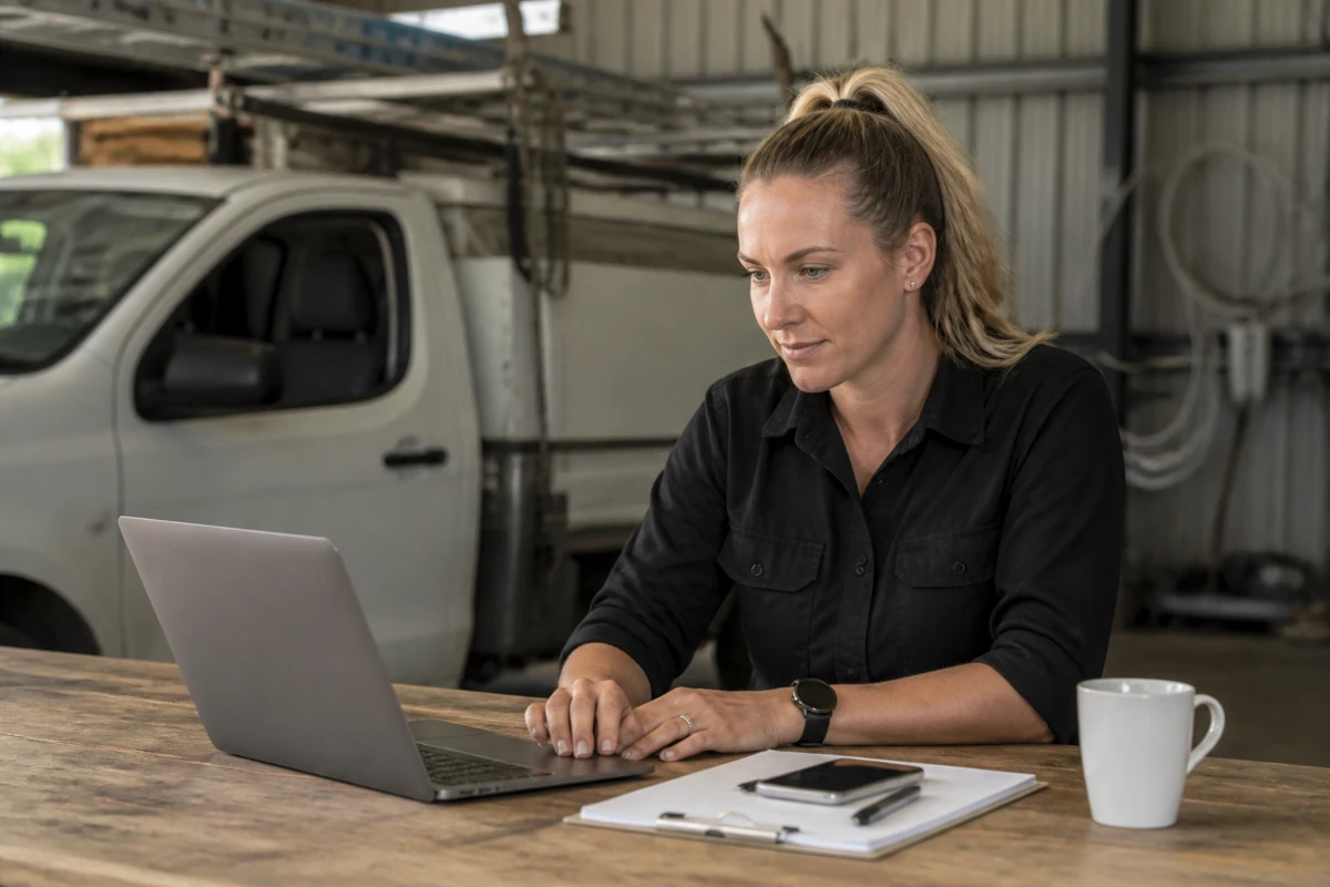 Professional business owner reviewing online visibility and enquiry opportunities for electricians businesses