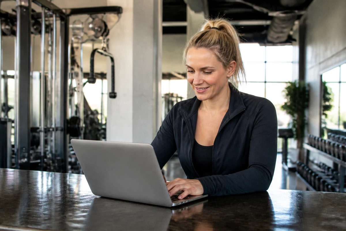 Professional business owner reviewing online visibility and enquiry opportunities for fitness businesses