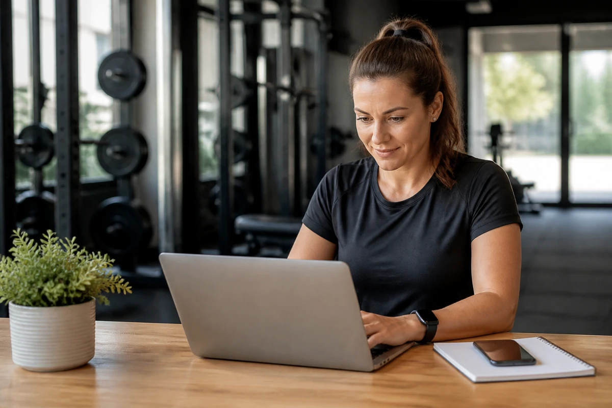 Professional business owner reviewing online visibility and enquiry opportunities for fitness businesses