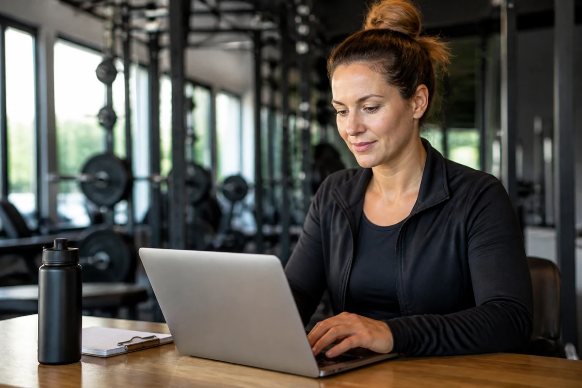 Professional business owner reviewing online visibility and enquiry opportunities for fitness businesses