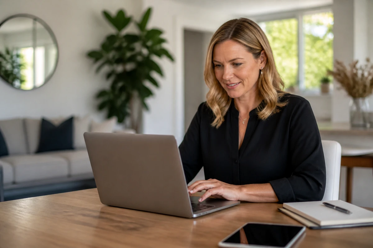 Professional business owner reviewing online visibility and enquiry opportunities for real estate businesses