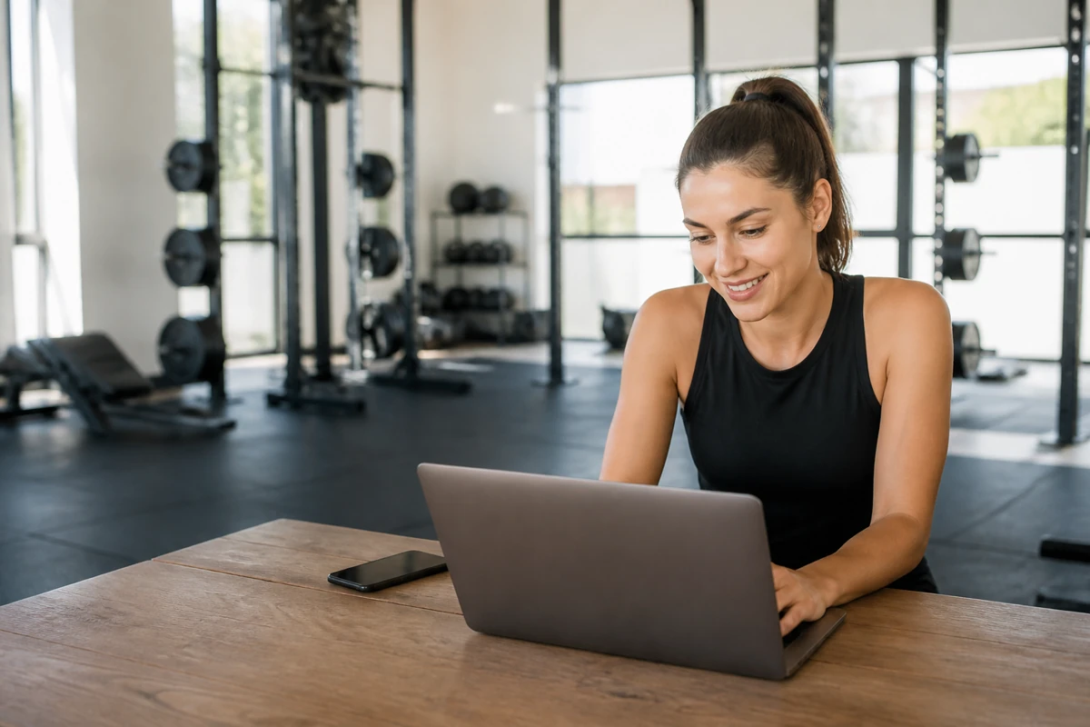 Professional business owner reviewing online visibility and enquiry opportunities for fitness businesses