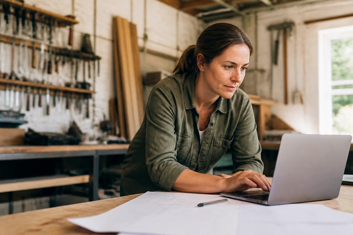 Professional business owner reviewing online visibility and enquiry opportunities for tradies businesses