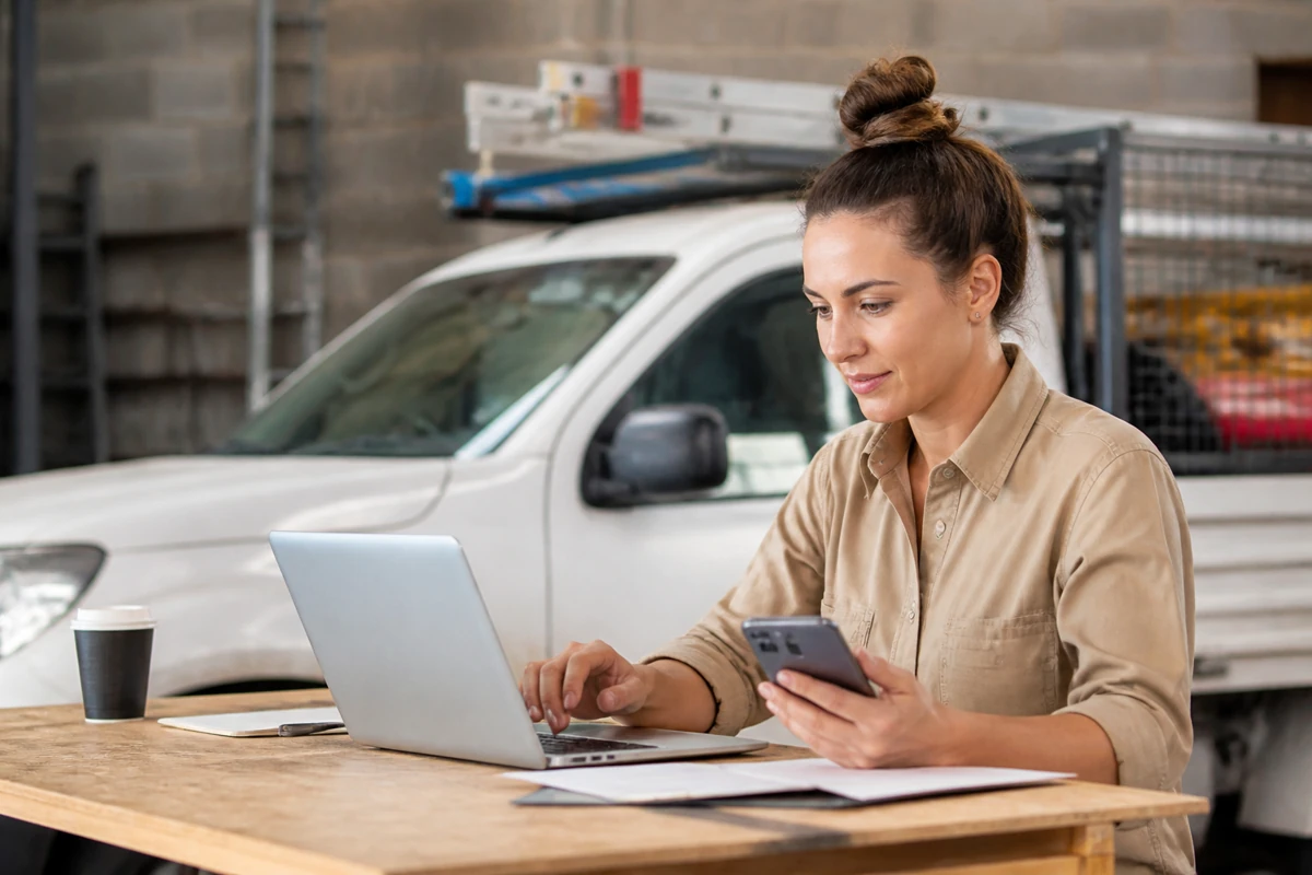 Professional business owner reviewing online visibility and enquiry opportunities for tradies businesses