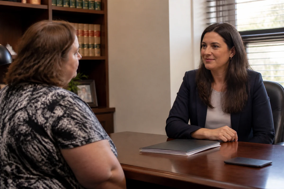 Lawyer discussing legal services, client enquiries and local search visibility with a client