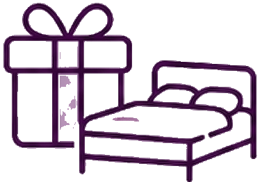 Gift and bed icon representing hotel package pages, Hotel SEO and accommodation booking offers.