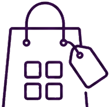 Shopping bag and product tag icon representing product category pages for Ecommerce SEO and online store rankings.
