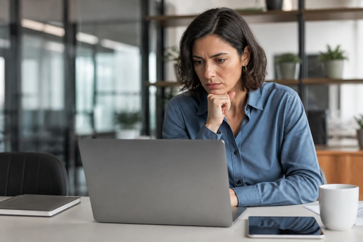 Professional business owner reviewing online visibility and enquiry opportunities for accounting businesses