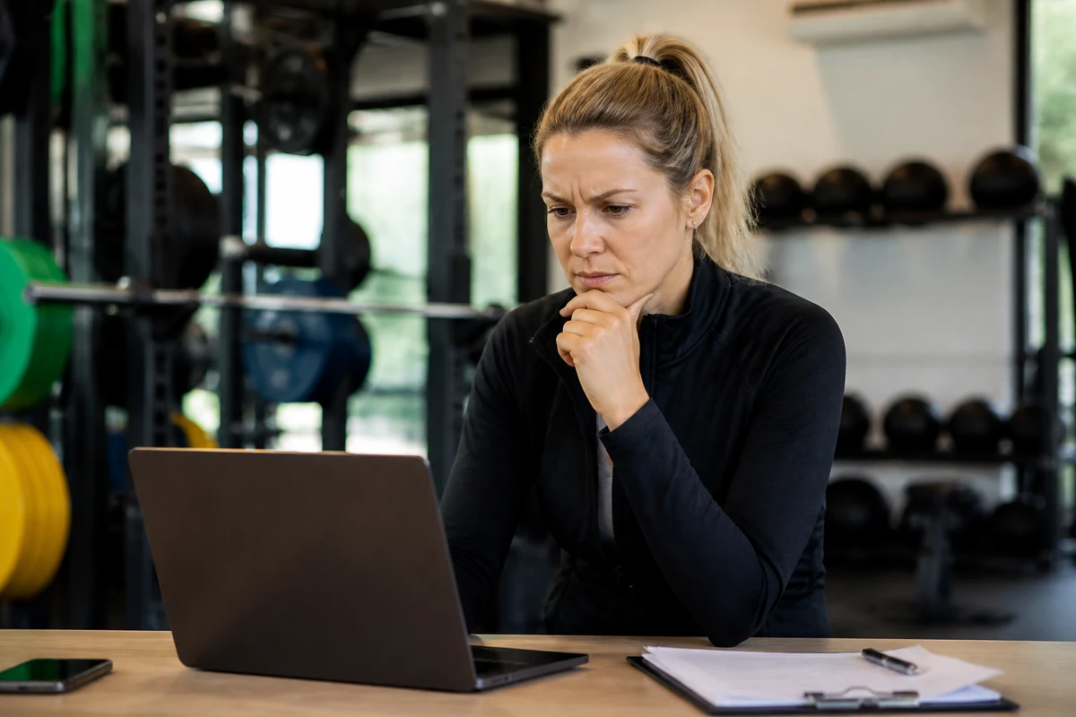 Professional business owner reviewing online visibility and enquiry opportunities for fitness businesses