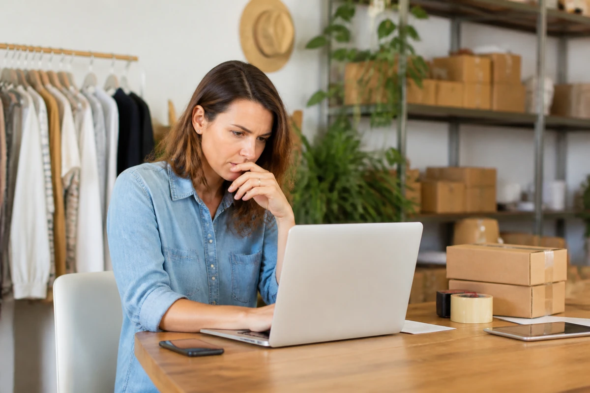 Professional business owner reviewing online visibility and enquiry opportunities for ecommerce businesses