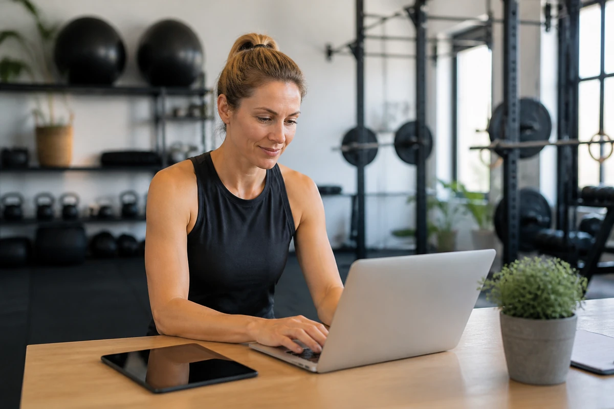 Professional business owner reviewing online visibility and enquiry opportunities for fitness businesses