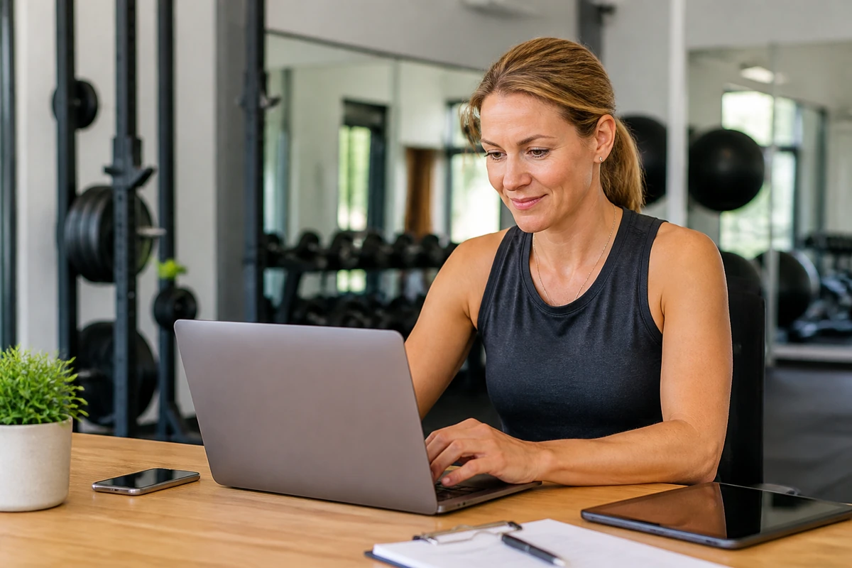 Professional business owner reviewing online visibility and enquiry opportunities for fitness businesses