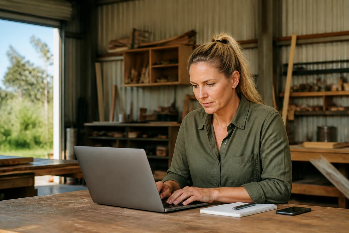 Professional business owner reviewing online visibility and enquiry opportunities for tradies businesses
