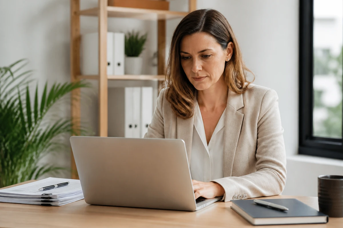 Professional business owner reviewing online visibility and enquiry opportunities for accounting businesses