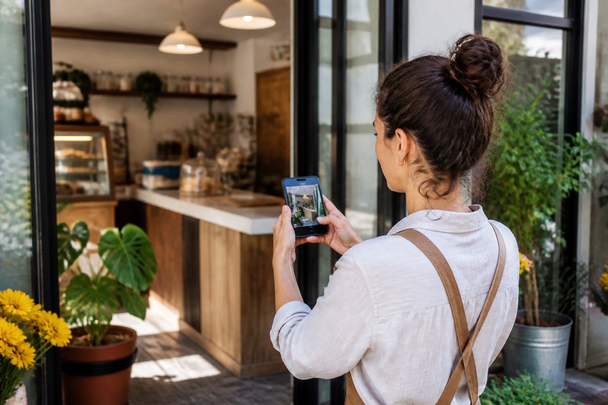 Geelong service business owner preparing photos and details for a Google Business Profile