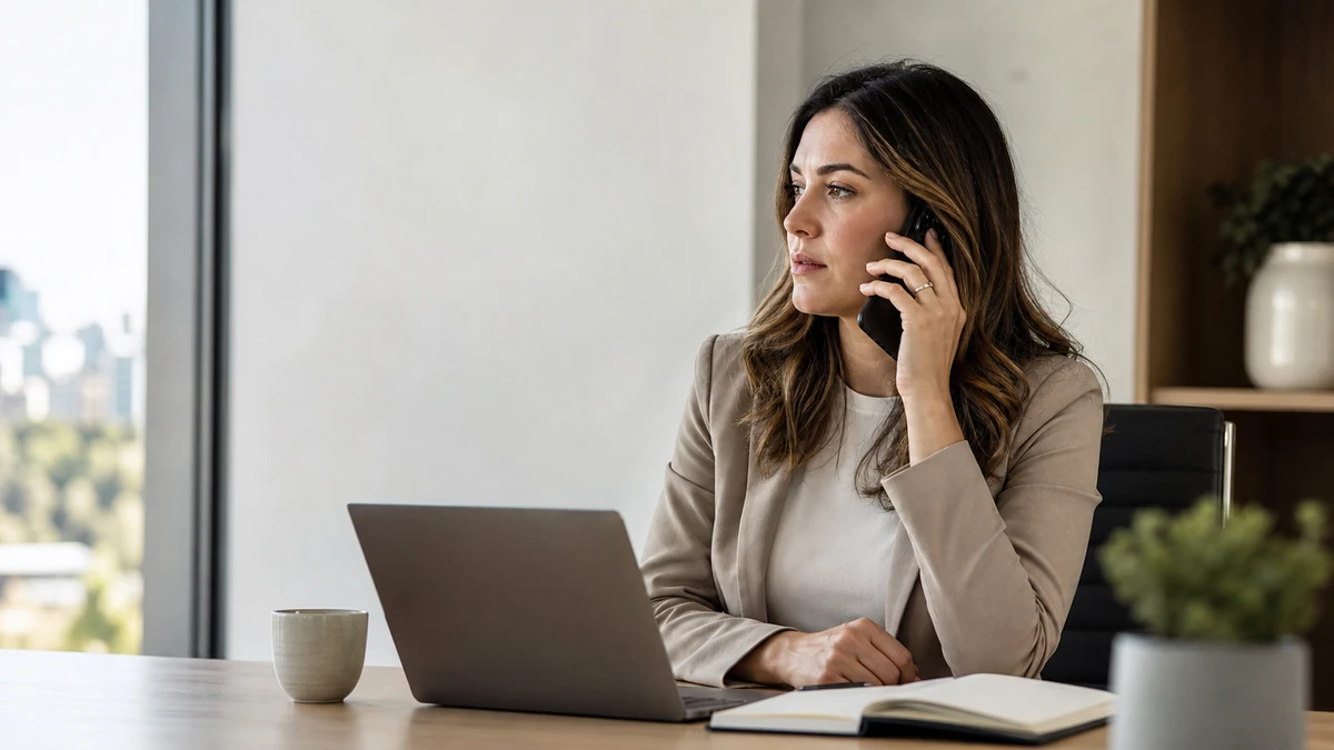 Young professional woman on the phone planning SEO changes for AI Overviews