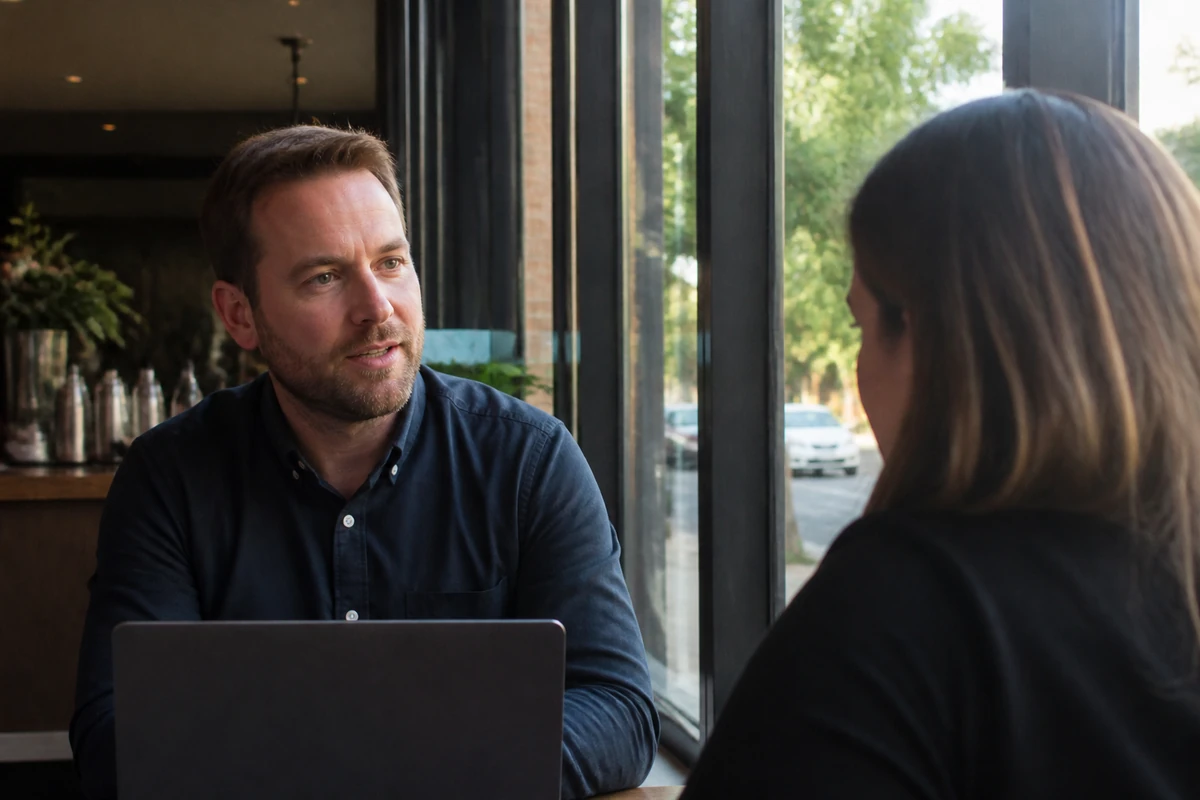 Average Australian small business owner in a realistic local business setting having a natural conversation related to the article topic, no