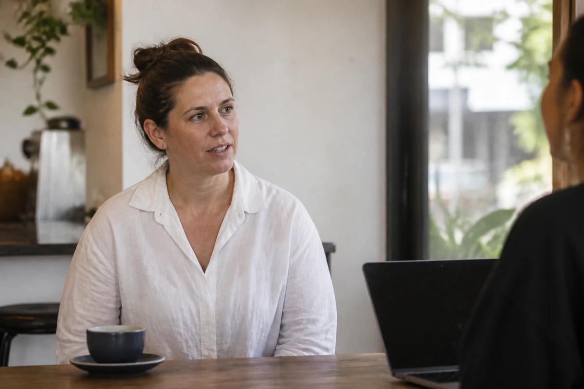 Average Australian small business owner in a realistic local business setting having a natural conversation related to the article topic, no