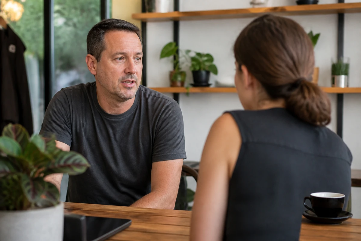 Average Australian small business owner in a realistic local business setting having a natural conversation related to the article topic, no