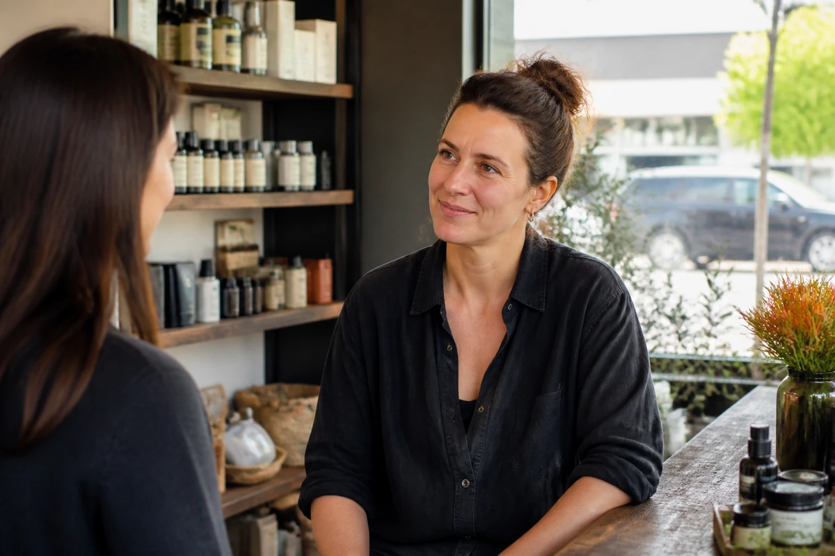 Average Australian small business owner in a realistic local business setting having a natural conversation related to the article topic, no