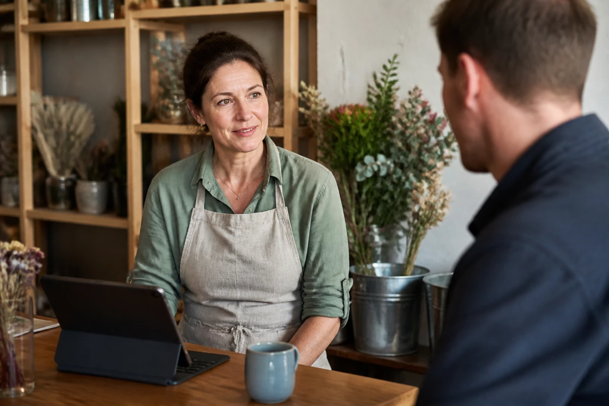 Average Australian small business owner in a realistic local business setting having a natural conversation related to the article topic, no