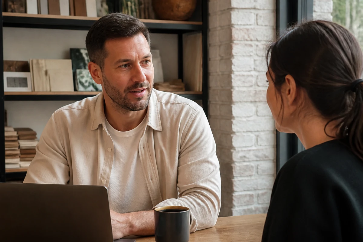 Average Australian small business owner in a realistic local business setting having a natural conversation related to the article topic, no
