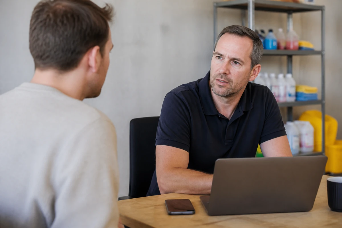 Average Australian small business owner in a realistic local business setting having a natural conversation related to the article topic, no