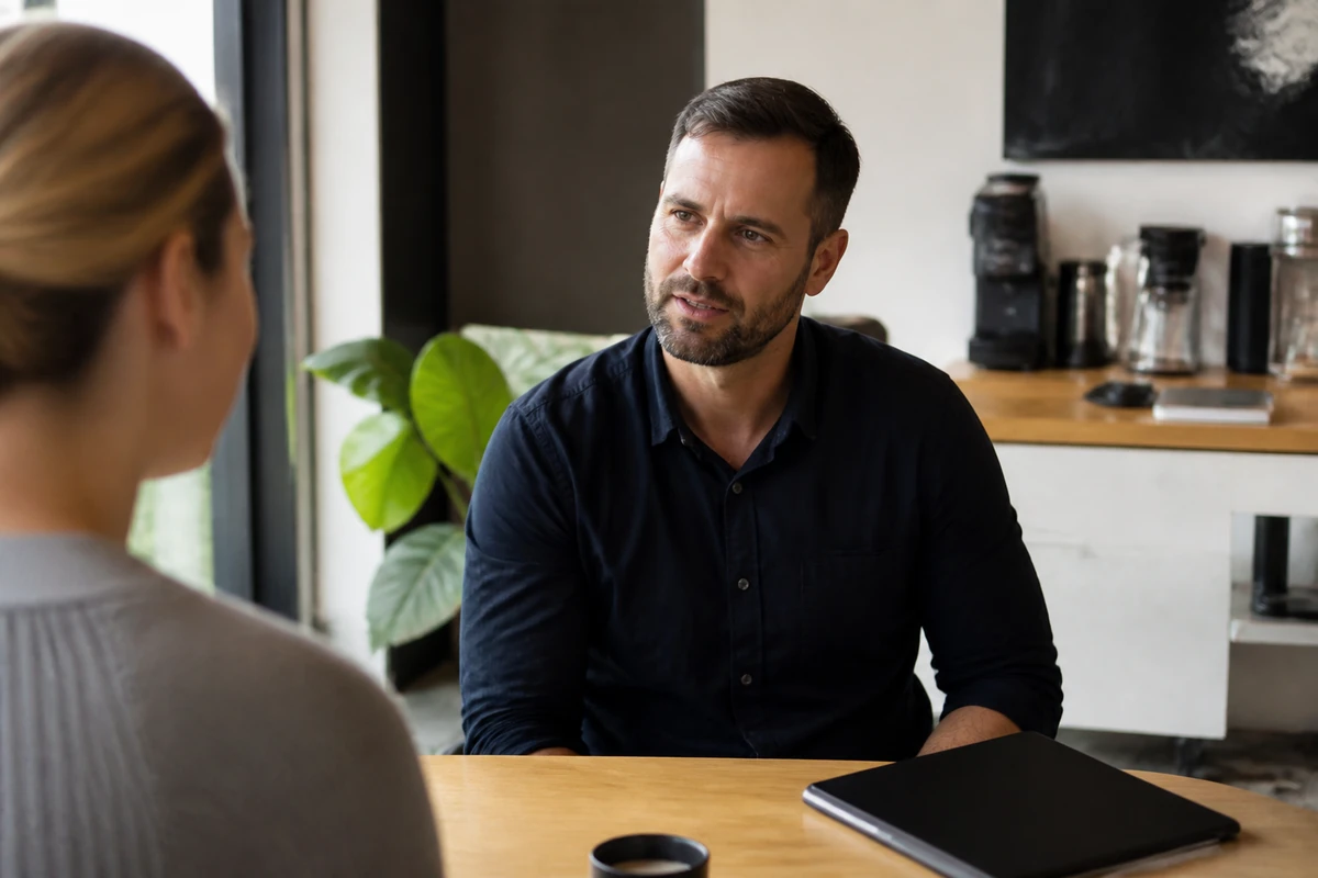 Average Australian small business owner in a realistic local business setting having a natural conversation related to the article topic, no