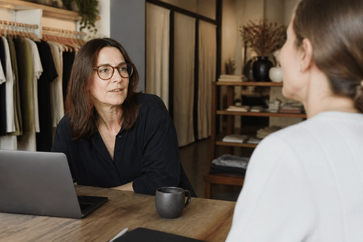 Average Australian small business owner in a realistic local business setting having a natural conversation related to the article topic, no