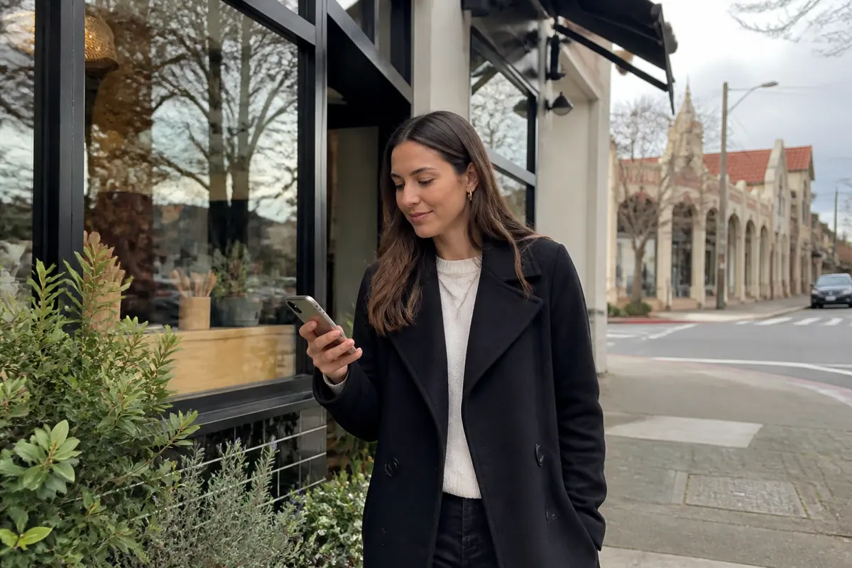 Professional woman using her phone outdoors in Coogee, Melbourne