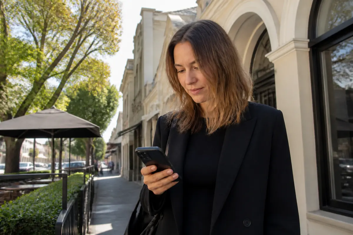 Professional woman using her phone outdoors in Randwick, Melbourne