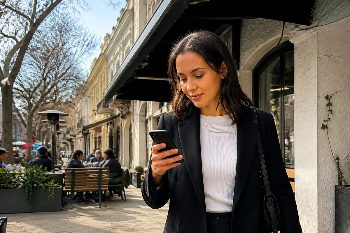 Professional woman using her phone outdoors in Surry Hills, Melbourne
