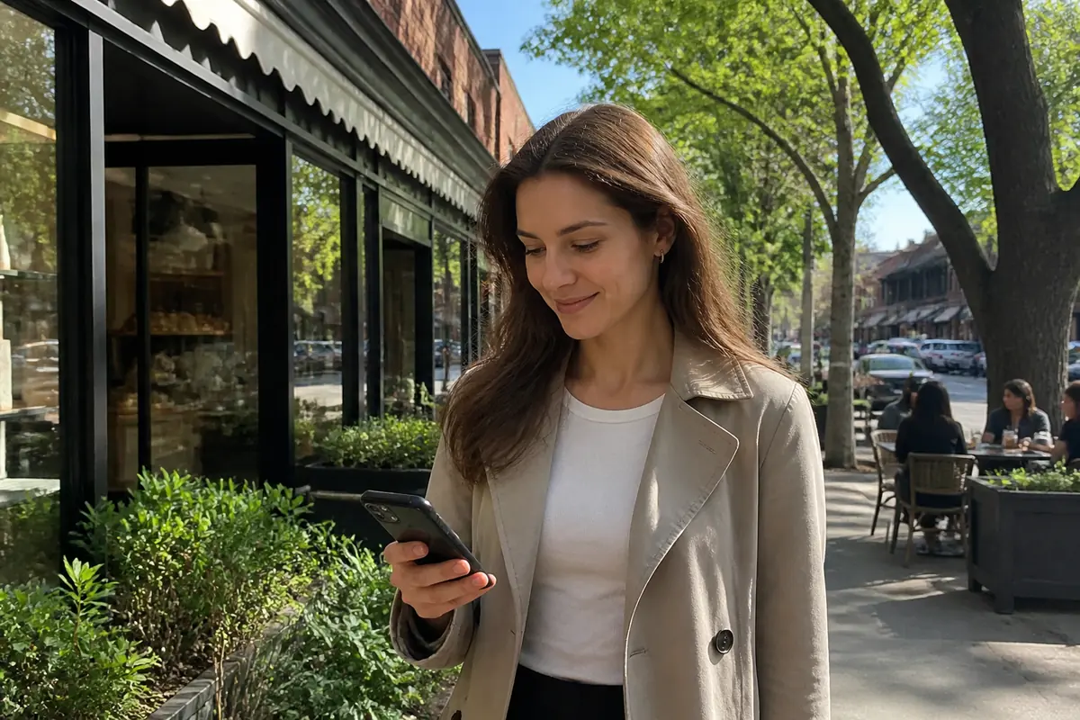 Professional woman using her phone outdoors in Sutherland, Melbourne
