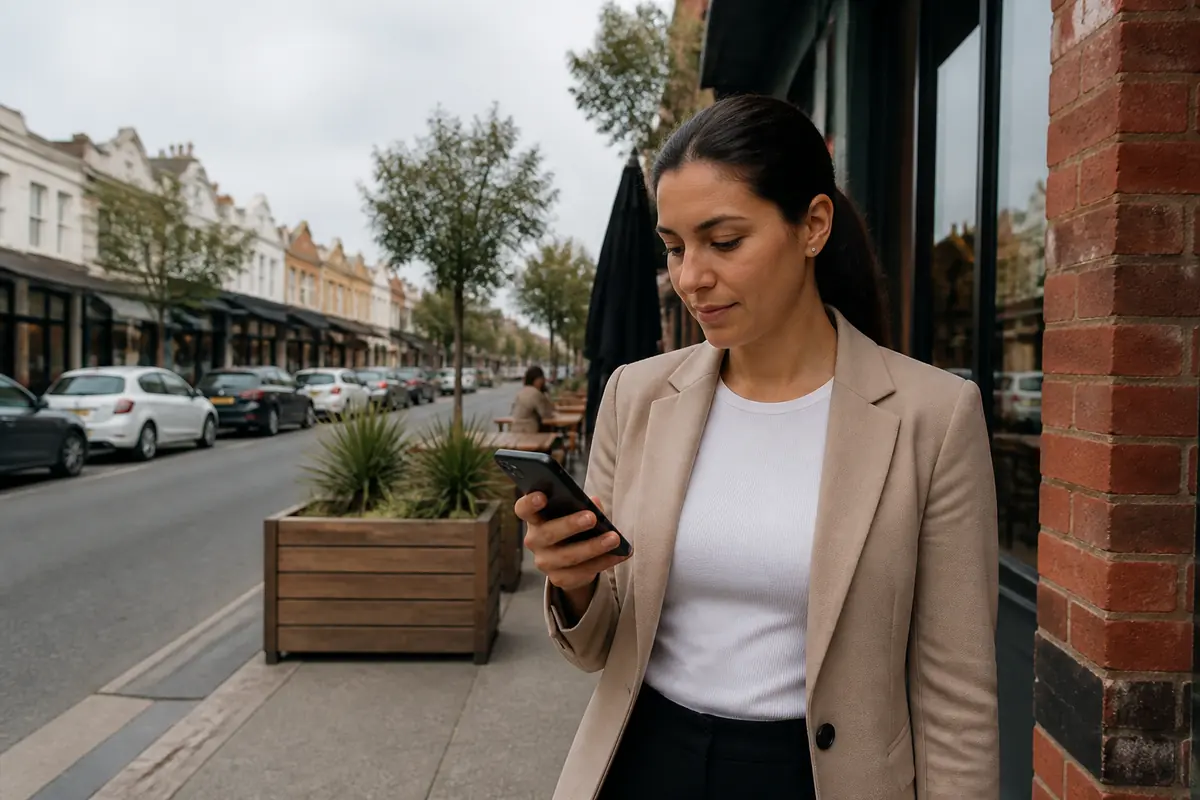 Professional woman using her phone outdoors in Waterloo, Melbourne