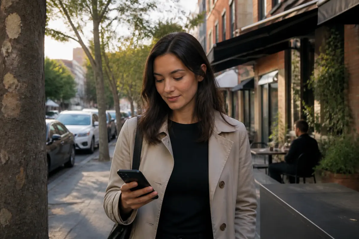 Professional woman using her phone outdoors in Wollongong, Melbourne