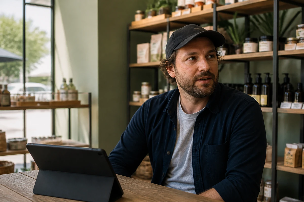 Average Australian small business owner in a realistic local business setting having a natural conversation related to the article topic, no
