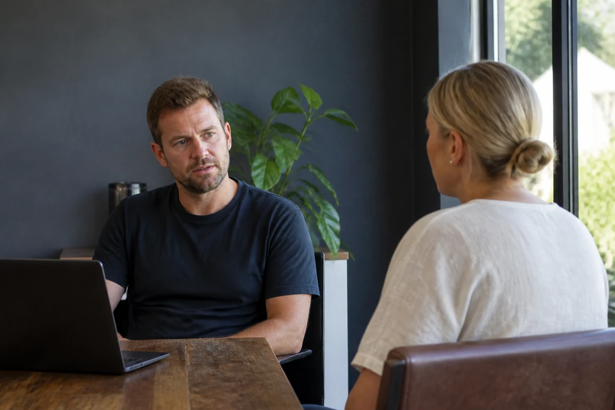 Average Australian small business owner in a realistic local business setting having a natural conversation related to the article topic, no
